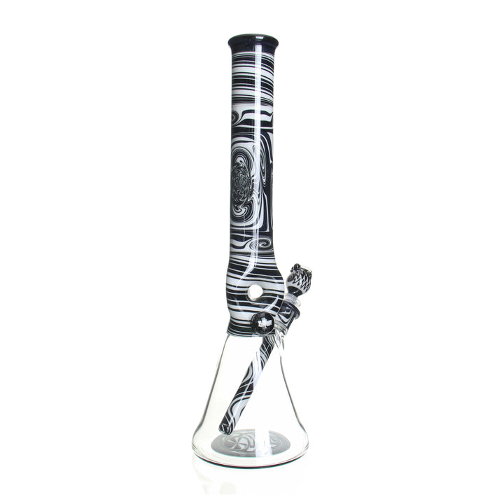 Ben Wilson Custom Triple Donut Beaker Black and White Dichro Wig Wag — black and white dichro wig wag beaker from alternate angle