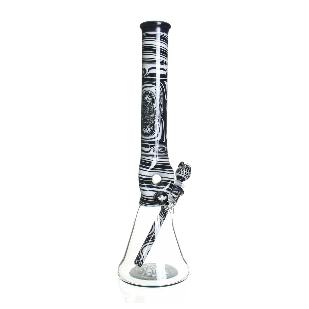 Ben Wilson Custom Triple Donut Beaker Black and White Dichro Wig Wag — black and white dichro wig wag beaker from alternate angle