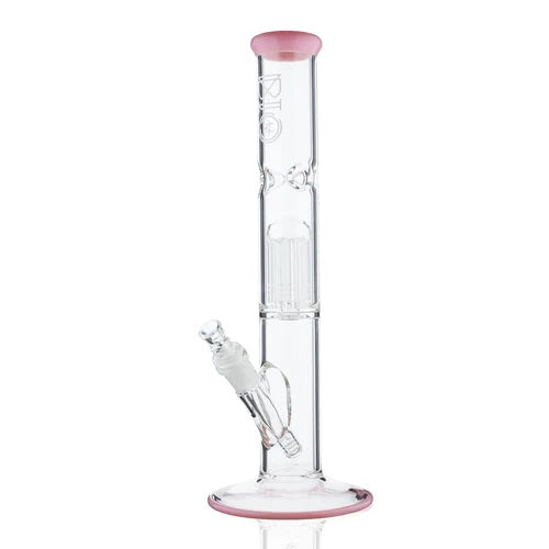 Biohazard 14in Straight 10 Arm Tree Perc Pink — straight tube bong with 10 arm tree perc, hero shot