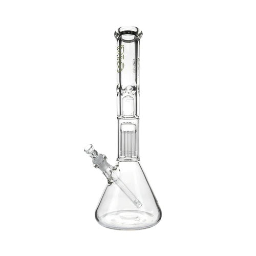 Biohazard 16in 9mm Beaker 10 Arm Tree Perc with Splash Guard Green — heavy 9mm beaker bong with 10 arm tree perc and splash guard, hero shot