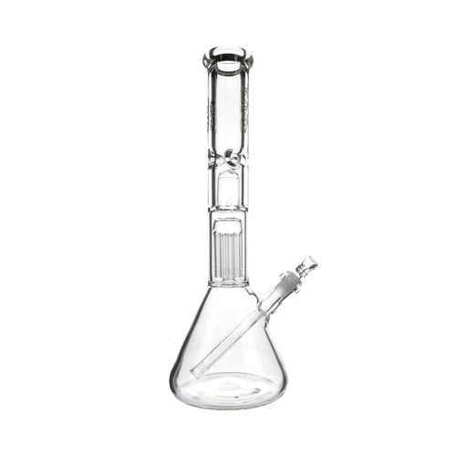 Biohazard 16in 9mm Beaker 10 Arm Tree Perc with Splash Guard Green — heavy 9mm beaker bong with 10 arm tree perc and splash guard, alternate angle
