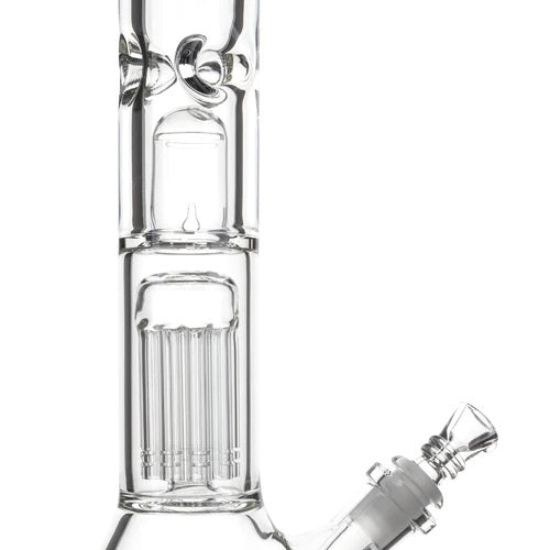 Biohazard 16in 9mm Beaker 10 Arm Tree Perc with Splash Guard Green — heavy 9mm beaker bong with 10 arm tree perc and splash guard, perc and chamber detail