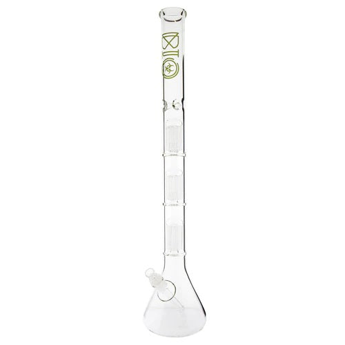 Biohazard 26in Beaker Triple 10 Arm Tree Perc Green — tall beaker bong with triple 10 arm tree percs, hero shot