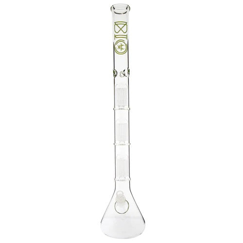 Biohazard 26in Beaker Triple 10 Arm Tree Perc Green — tall beaker bong with triple 10 arm tree percs, alternate angle
