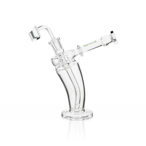 Biohazard 8in Mechanix Bent Bubbler Green — bent neck bubbler water pipe, hero shot