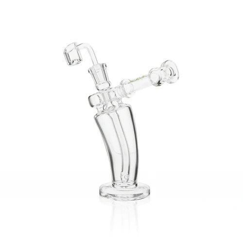 Biohazard 8in Mechanix Bent Bubbler Green — bent neck bubbler water pipe, alternate angle