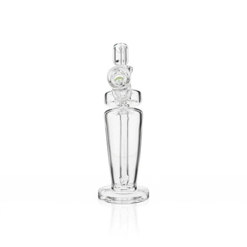 Biohazard 8in Mechanix Bent Bubbler Green — bent neck bubbler water pipe, perc and chamber detail