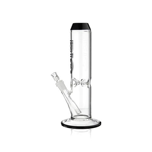 Biohazard 8in Straight Wide Chamber Black — wide chamber straight tube bong, perc and chamber detail
