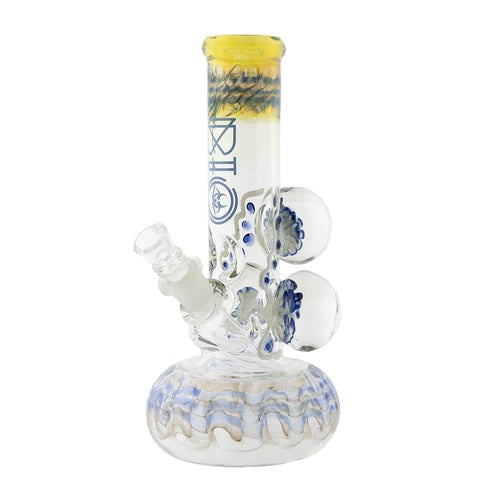 Biohazard 9in 3 Marble Bubble Bottom Blue — bubble bottom water pipe with 3 marbles, hero shot