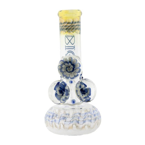 Biohazard 9in 3 Marble Bubble Bottom Blue — bubble bottom water pipe with 3 marbles, alternate angle