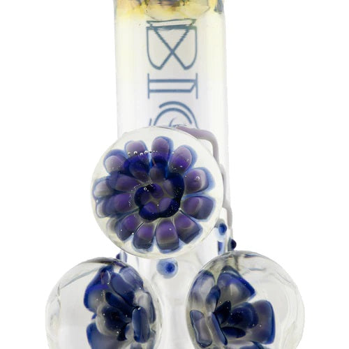 Biohazard 9in 3 Marble Bubble Bottom Blue — bubble bottom water pipe with 3 marbles, perc and chamber detail