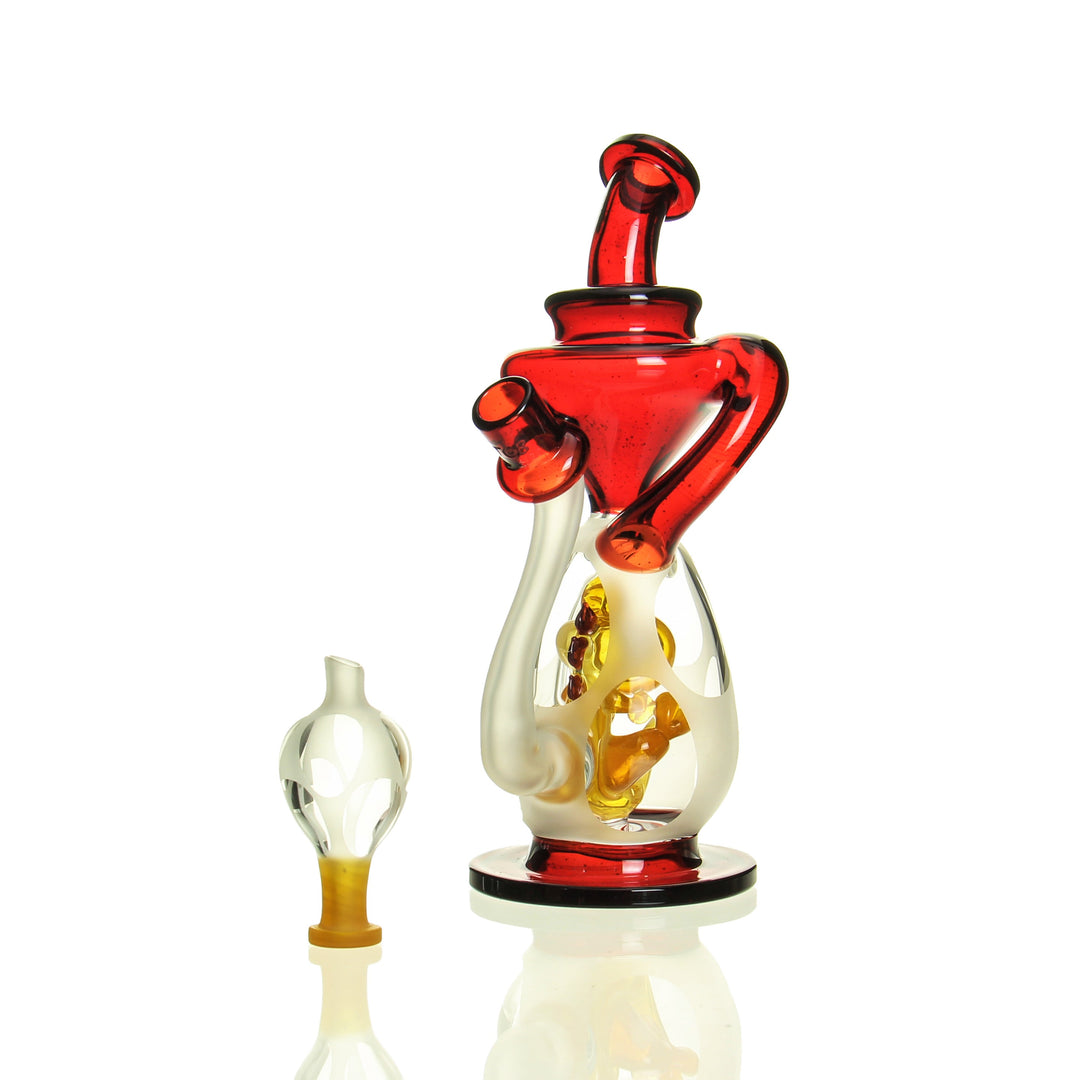 BTGB Mini Egg Cycler Dragons Blood x Solaria — handblown mini egg-shaped recycler dab rig in Dragons Blood and Solaria