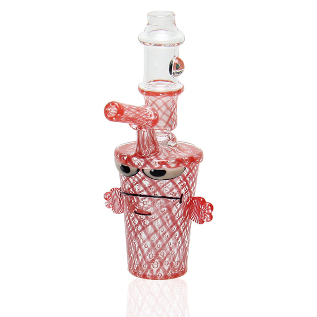 BTGB Glass Reticello Master Shake Bubbler Red sculptural dab rig with 14mm male joint