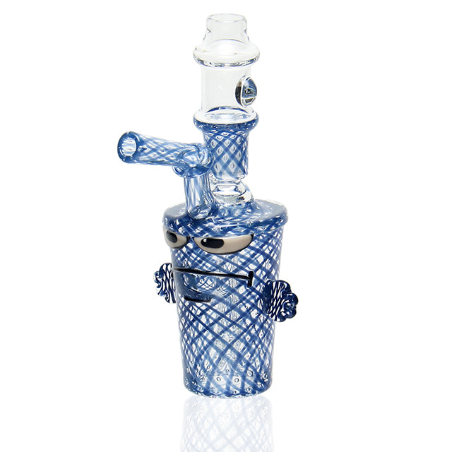 BTGB Glass Reticello Master Shake Vapor Bubbler Blue sculptural dab rig with 14mm male joint