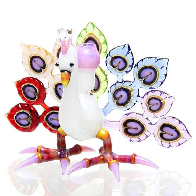 Burtoni Glass Rainbow Peacock Bubbler sculptural mini dab rig with 14mm male joint
