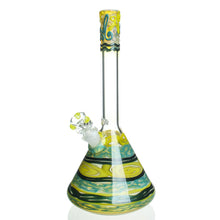 Load image into Gallery viewer, HVY Glass - 11&quot; 26mm Cane Beaker - Yellow &amp; Teal