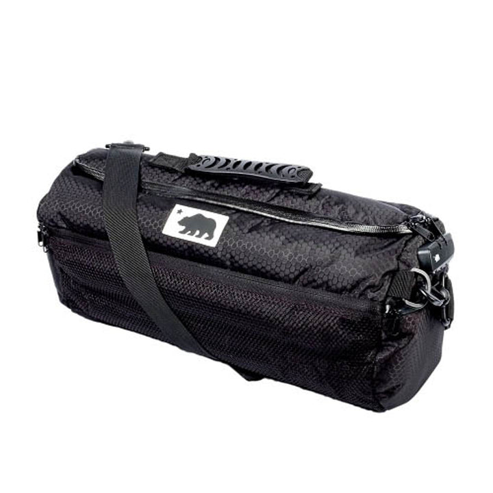 Cali Crusher 16in Duffle Bag Black And White — front logo detail