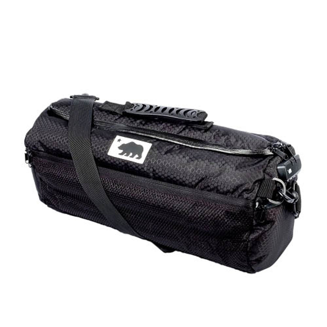 Cali Crusher 16in Duffle Bag Black And White — front logo detail