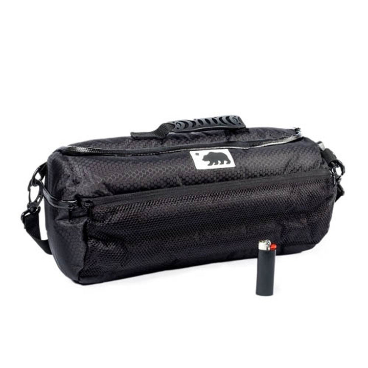 Cali Crusher 16in Duffle Bag Black And White — alternate angle with strap