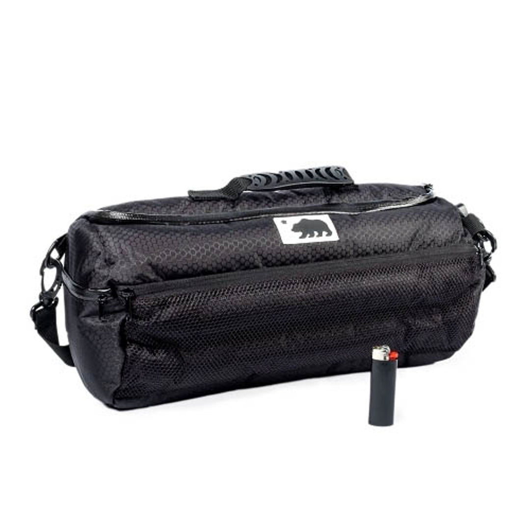 Cali Crusher 16in Duffle Bag Black And White — alternate angle with strap