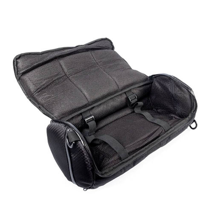 Cali Crusher 16in Duffle Bag Black And White — zipper and interior detail