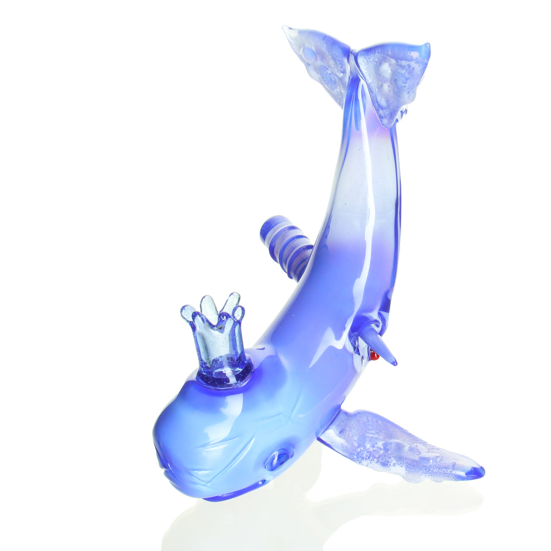 Chadd Lacy Moby Dick Whale Deja Blue — heady glass whale-shaped dab rig in deja blue colorway, view A