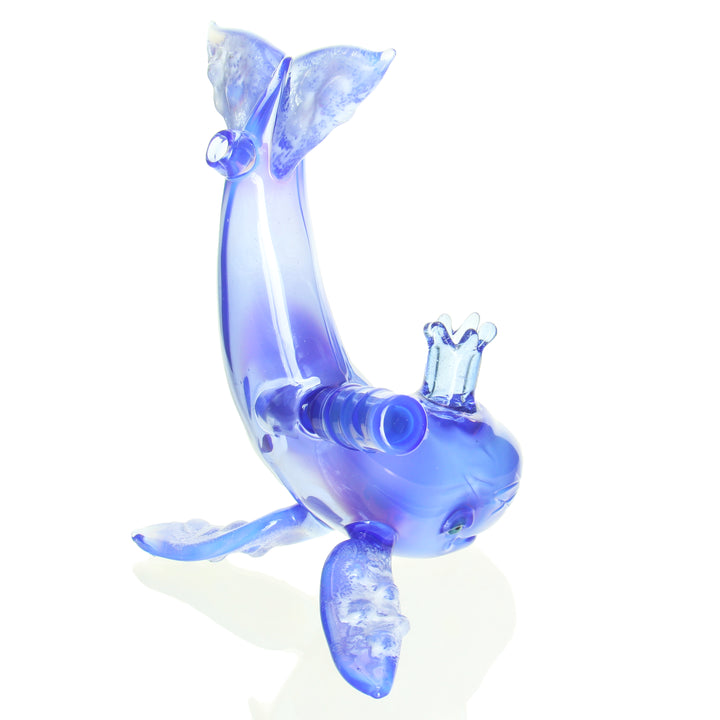 Chadd Lacy Moby Dick Whale Deja Blue — heady whale-themed glass dab rig in deja blue colorway, side profile
