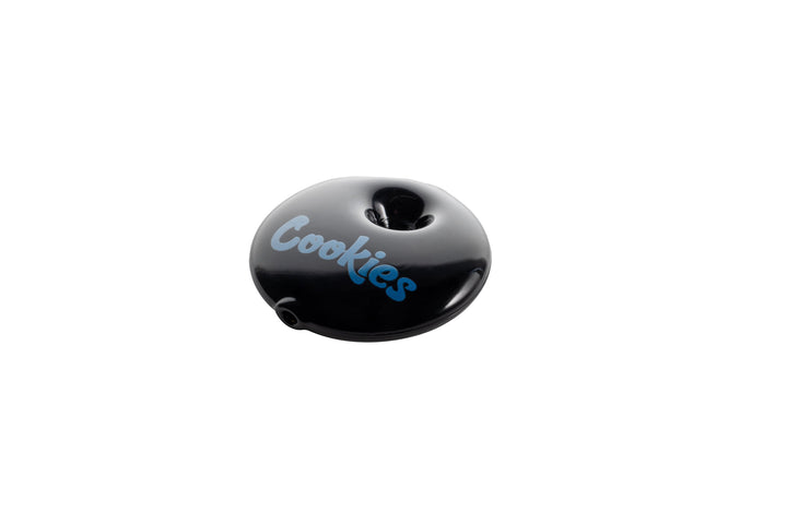 Cookies SF Bite Hand Pipe — Black colorway cookie bite glass spoon pipe, side profile