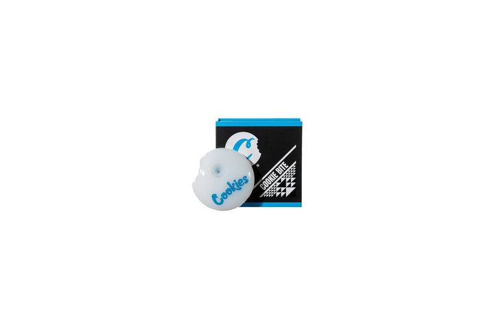Cookies SF Bite Hand Pipe — White colorway cookie bite glass spoon pipe, side profile