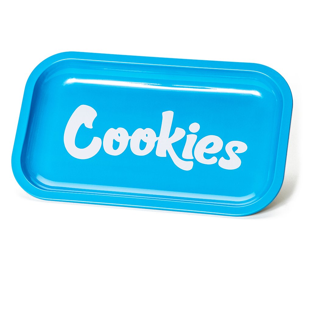 Cookies SF Medium Metal Rolling Tray Blue — medium metal rolling tray with Cookies SF branding in blue