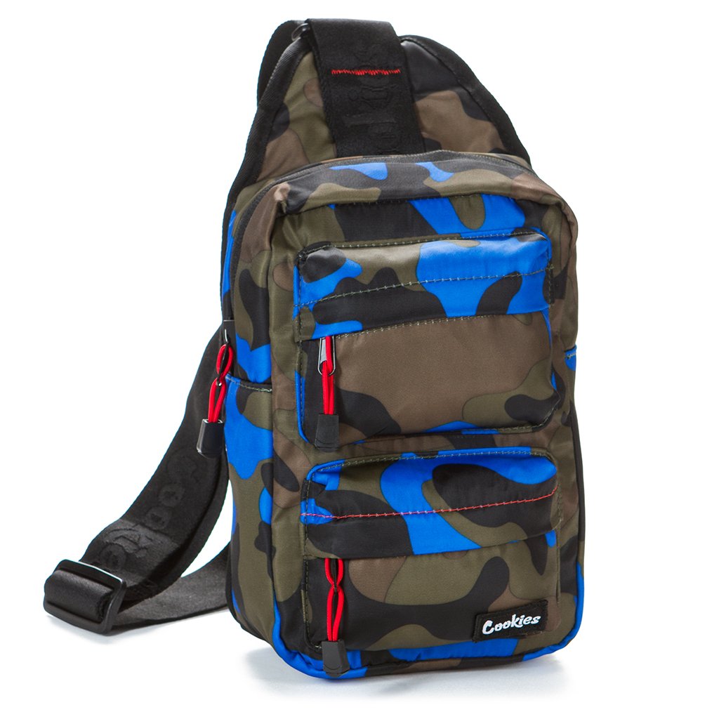 Cookies SF Rack Pack Over The Shoulder Bag Blue Camo — Cookies SF Rack Pack over-the-shoulder smell-proof bag in blue camo