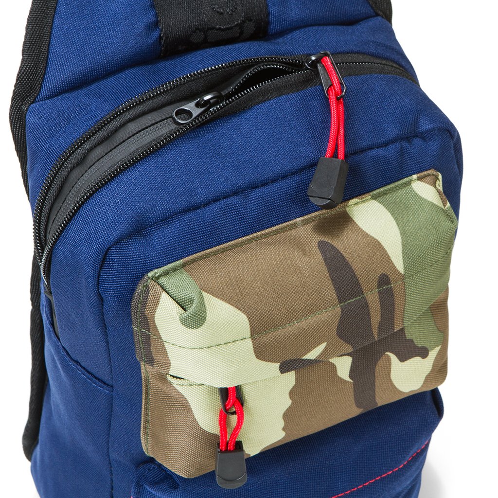 Cookies SF Rack Pack Over The Shoulder Bag Navy — navy Rack Pack shoulder bag from alternate angle