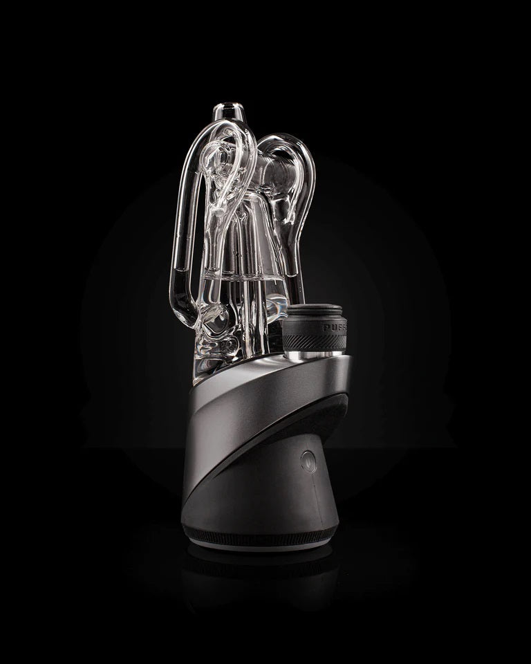 Puffco Ryan Fitt Recycler Glass 2.0 – side angle view showing internal recycler tubes and signature glass contours.