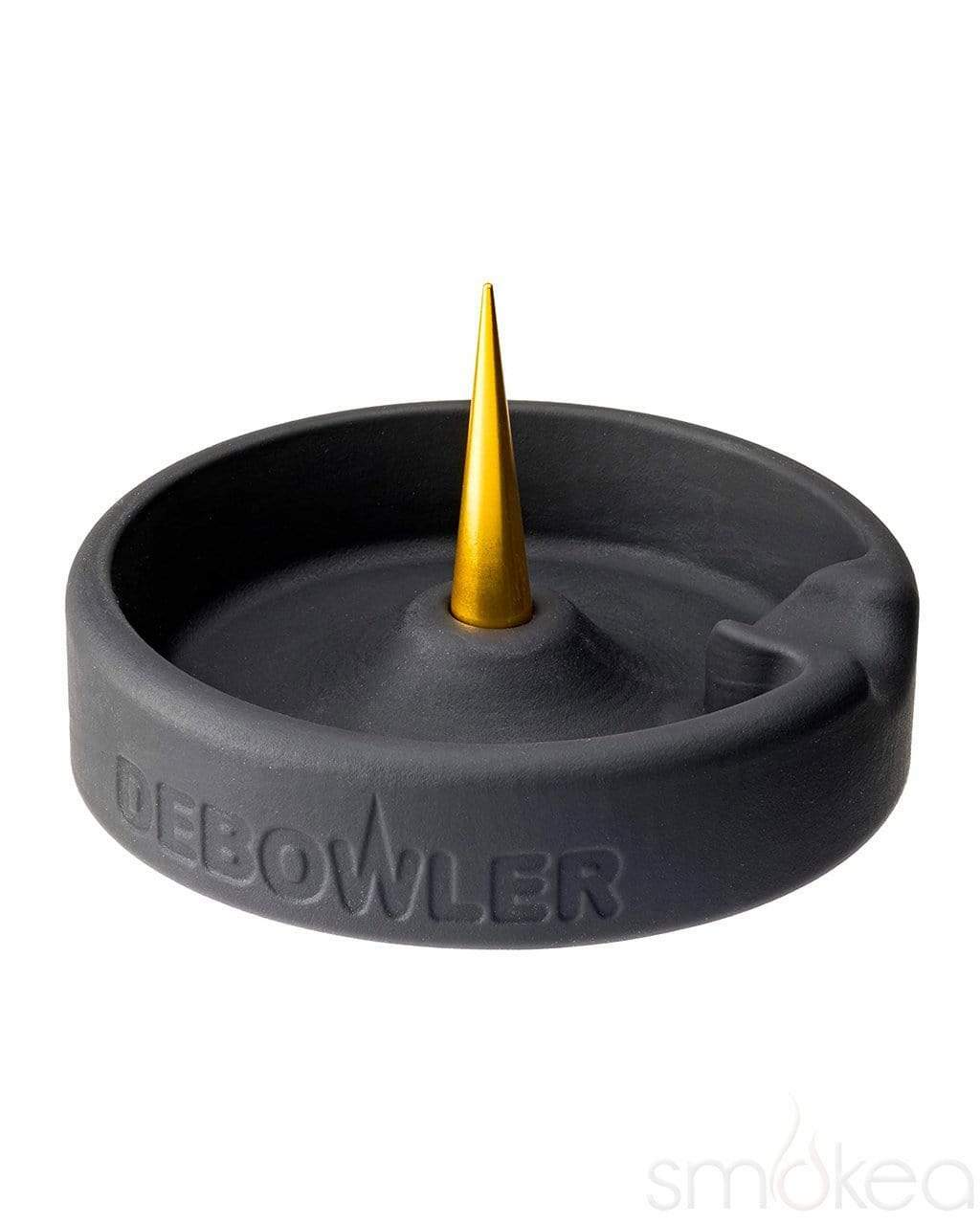 Debowler Minimalist Silicone Ashtray Black with Gold Spike — minimalist silicone ashtray in black with gold debowler spike