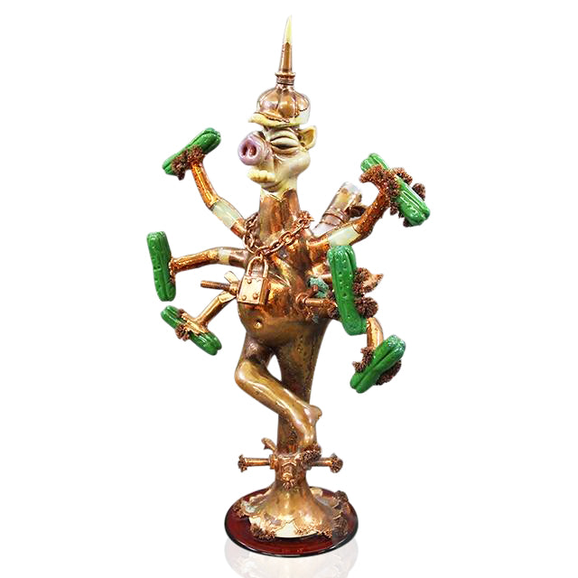 Elbo Glass x JOP Glass x Snic Barnes Pig Ganesh Electroformed Bubbler Rig with 14mm male joint