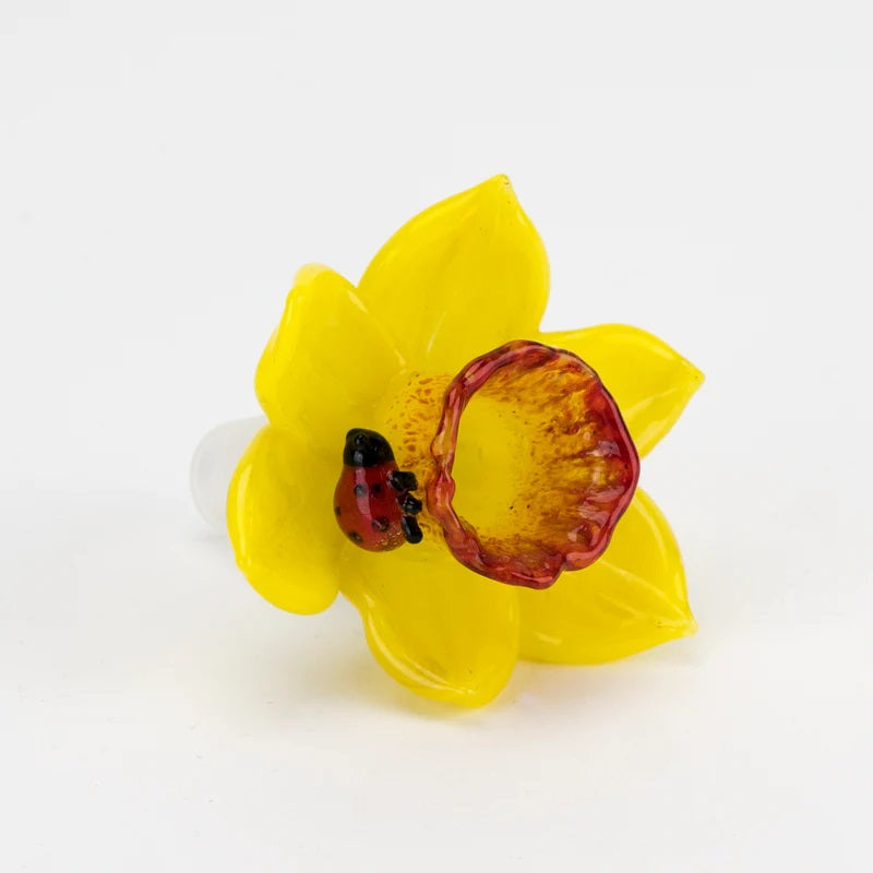 Empire Glassworks Daffodil Slide 14mm — sculpted daffodil themed 14mm bowl slide for bongs and water pipes