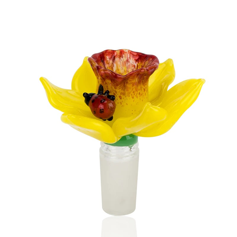 Empire Glassworks Daffodil Slide 14mm — alternate angle showing sculpted daffodil detail