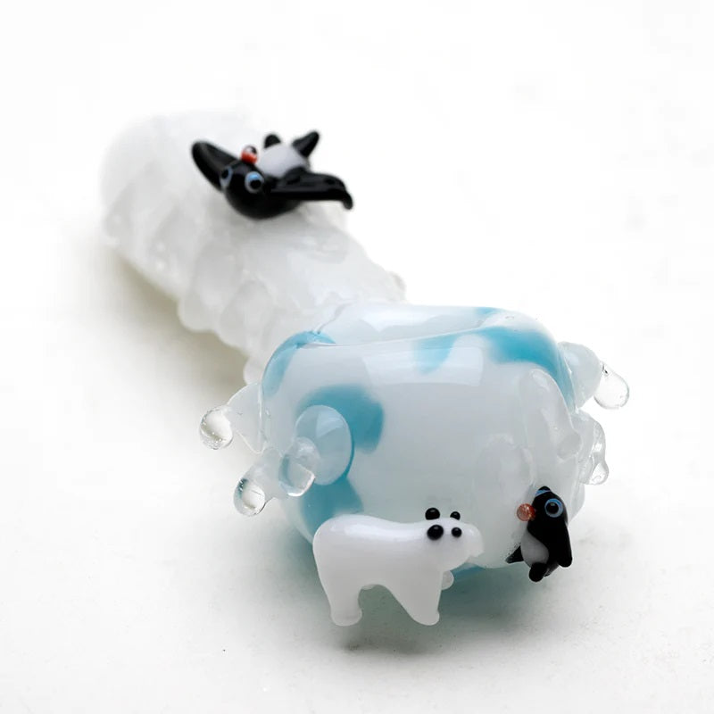 Empire Glassworks Icy Penguins Pipe Small — alternate angle showing icy penguin detail