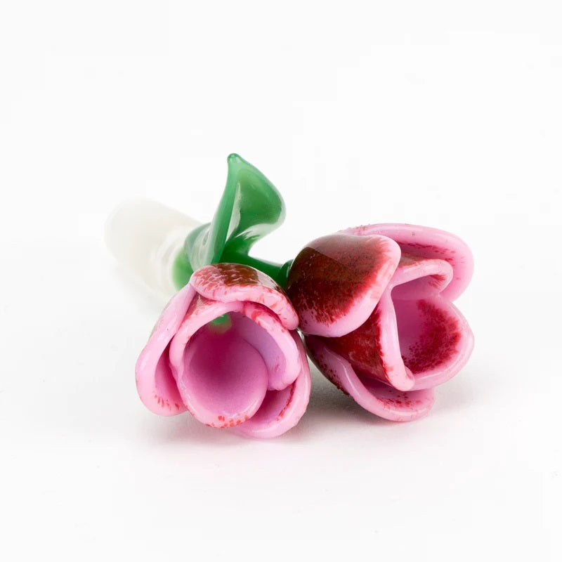Empire Glassworks Pink Tulip Slide 14mm — alternate angle showing sculpted pink tulip detail