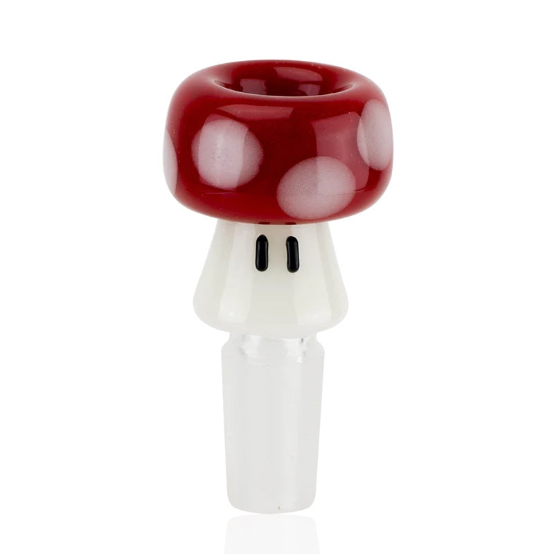 Empire Glassworks Red Mushroom Slide 14mm — sculpted red mushroom themed 14mm bowl slide for bongs and water pipes