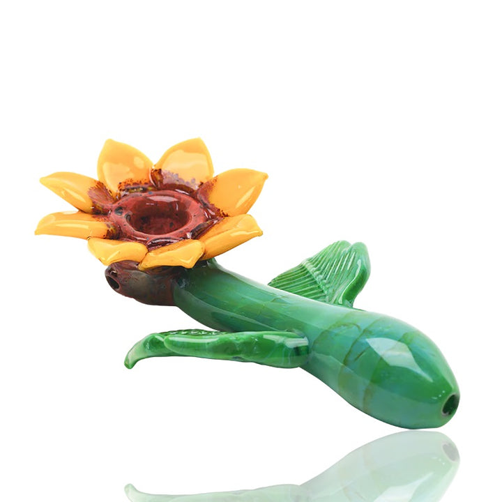 Empire Glassworks Sunflower Pipe — sculpted sunflower-themed glass hand pipe, hero shot