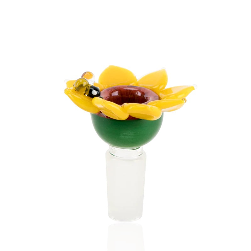 Empire Glassworks Sunflower Slide 14mm — sculpted sunflower themed 14mm bowl slide for bongs and water pipes