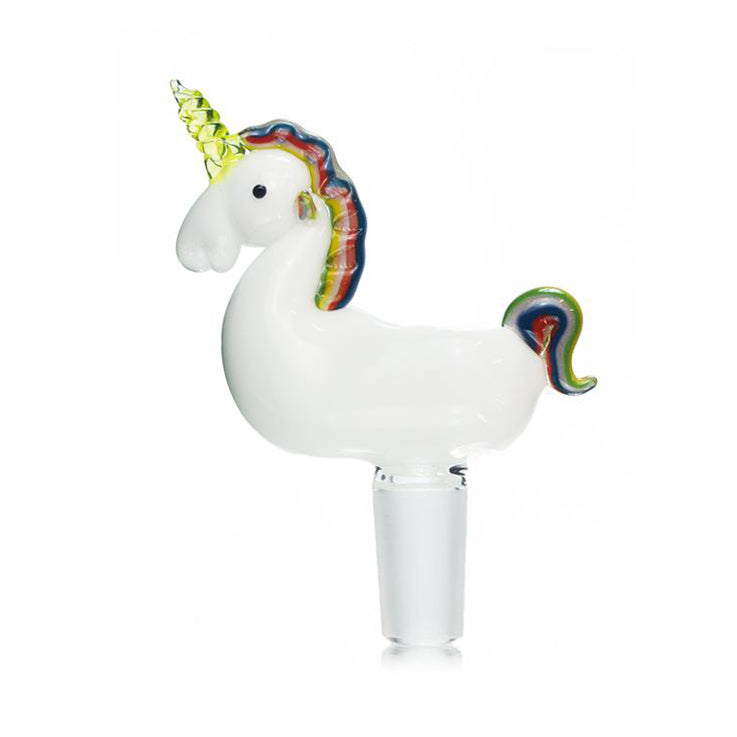 Empire Glassworks unicorn slide — 14mm handmade glass bowl with UV-reactive horn for water pipes