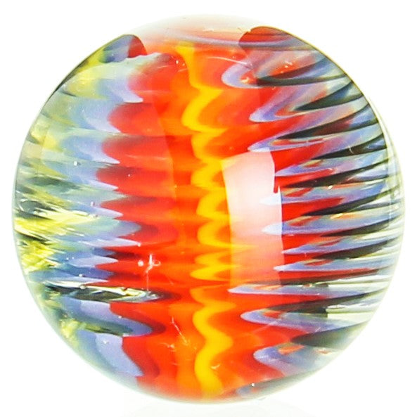 Erik Anders Wig Wag Slurper Marble Fire Ice — handblown slurper marble with fire and ice wig wag color pattern