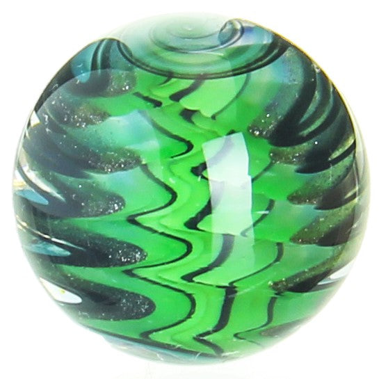 Erik Anders Wig Wag Slurper Marble Green — handblown slurper marble with green wig wag color pattern