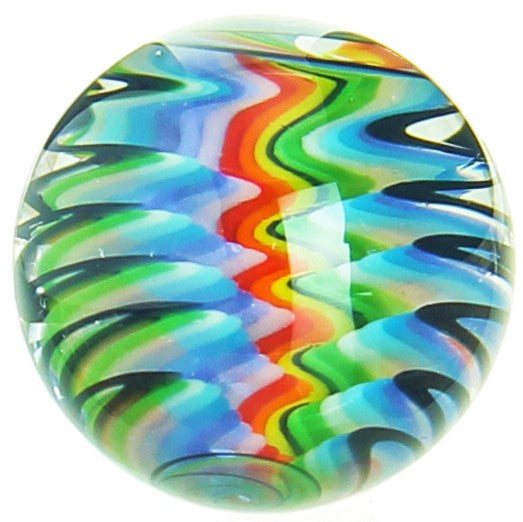Erik Anders Wig Wag Slurper Marble Rainbow — handblown slurper marble with rainbow wig wag color pattern