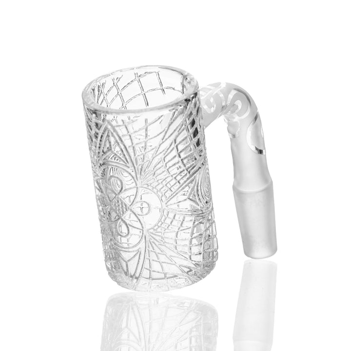 Eternal Quartz 25mm Linework Engraved Banger 10mm Male 90deg — 25mm linework-engraved quartz banger with 10mm male joint at 90 degrees