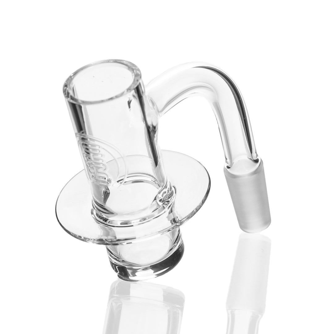 Evan Shore 18mm Halo Banger 10mm Male 90deg — flat top quartz banger with signature halo design, hero shot, USA-made quartz