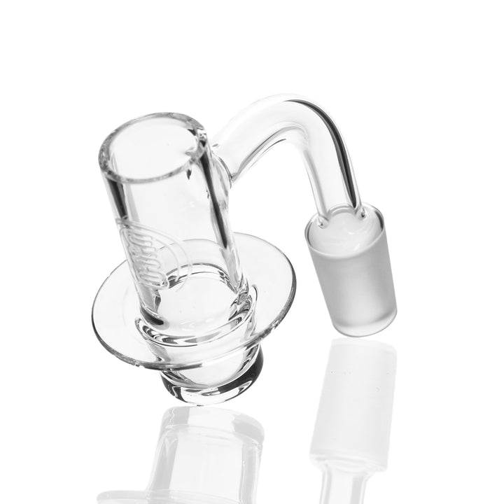 Evan Shore 18mm Halo Banger 14mm Male 90deg — flat top quartz banger with signature halo design, hero shot, USA-made quartz