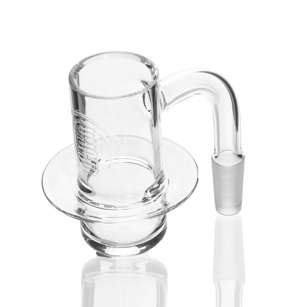 Evan Shore 24mm Halo Banger 10mm Male 90deg — flat top quartz banger with signature halo design, hero shot, USA-made quartz